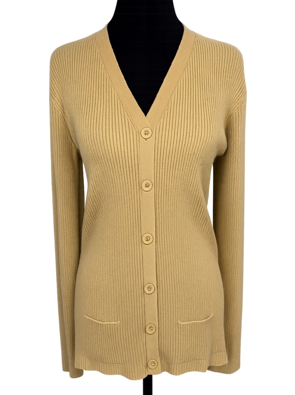 Newport News Gold Metallic Ribbed Cardigan Sweater XL Cotton Blend Shimmer